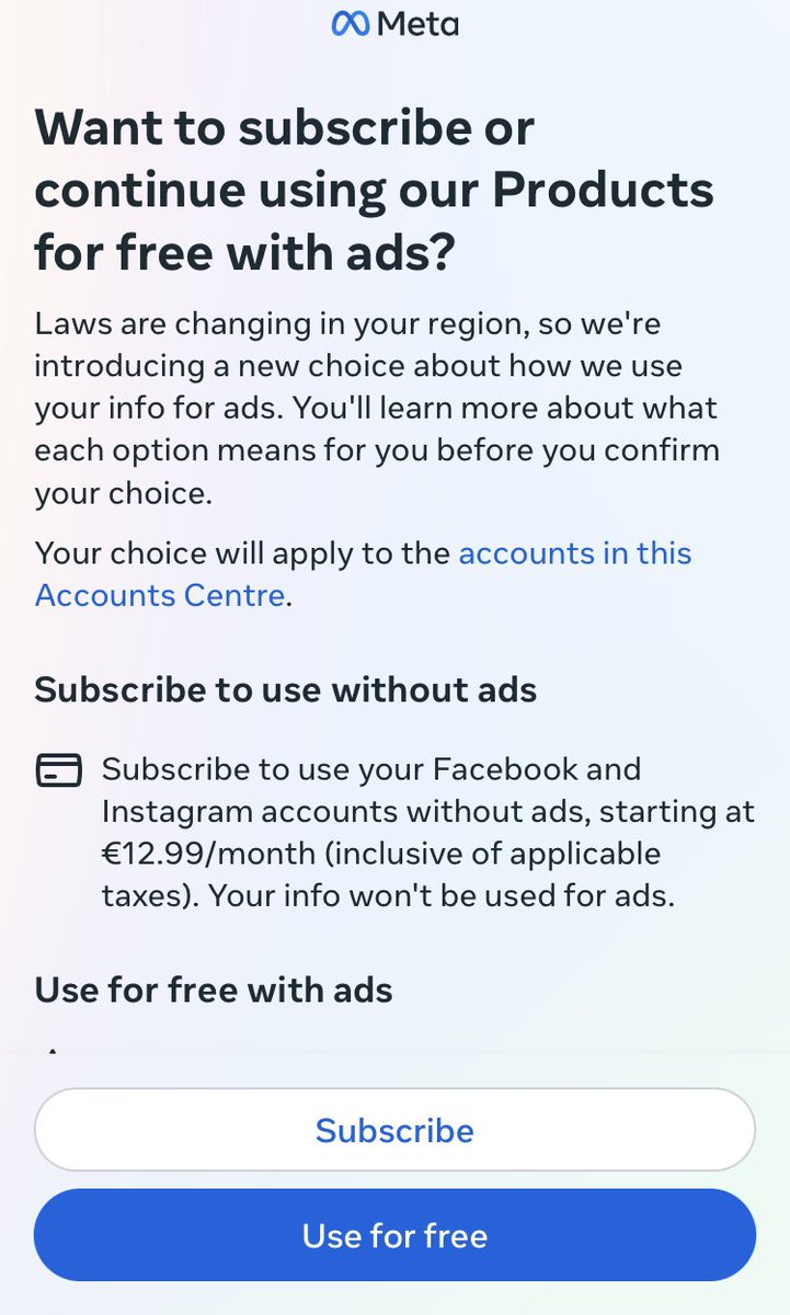 Europe-based folks, what do you choose? Keep giving away your data to #Meta in exchange for #instagram full of ads, or pay for ad-free Insta? 🧐