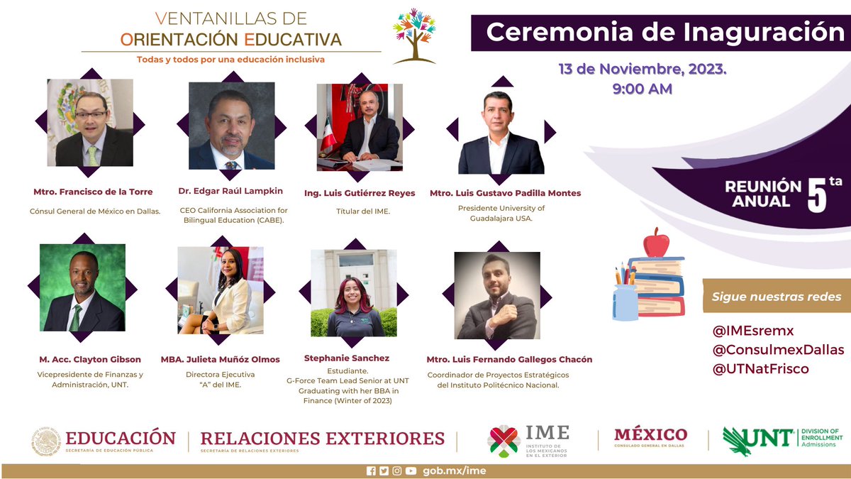Sigue la transmisión en vivo de la Ceremonia Inaugural de la #VReunionAnual #VOE2023,  el 13 de noviembre a las 9:00 am. Participan las y los operadores de las Ventanillas de Orientación Educativa en la red consular mexicana en 🇺🇸 #EducaciónIME #DiplomaciaEducativa 
👇🏼