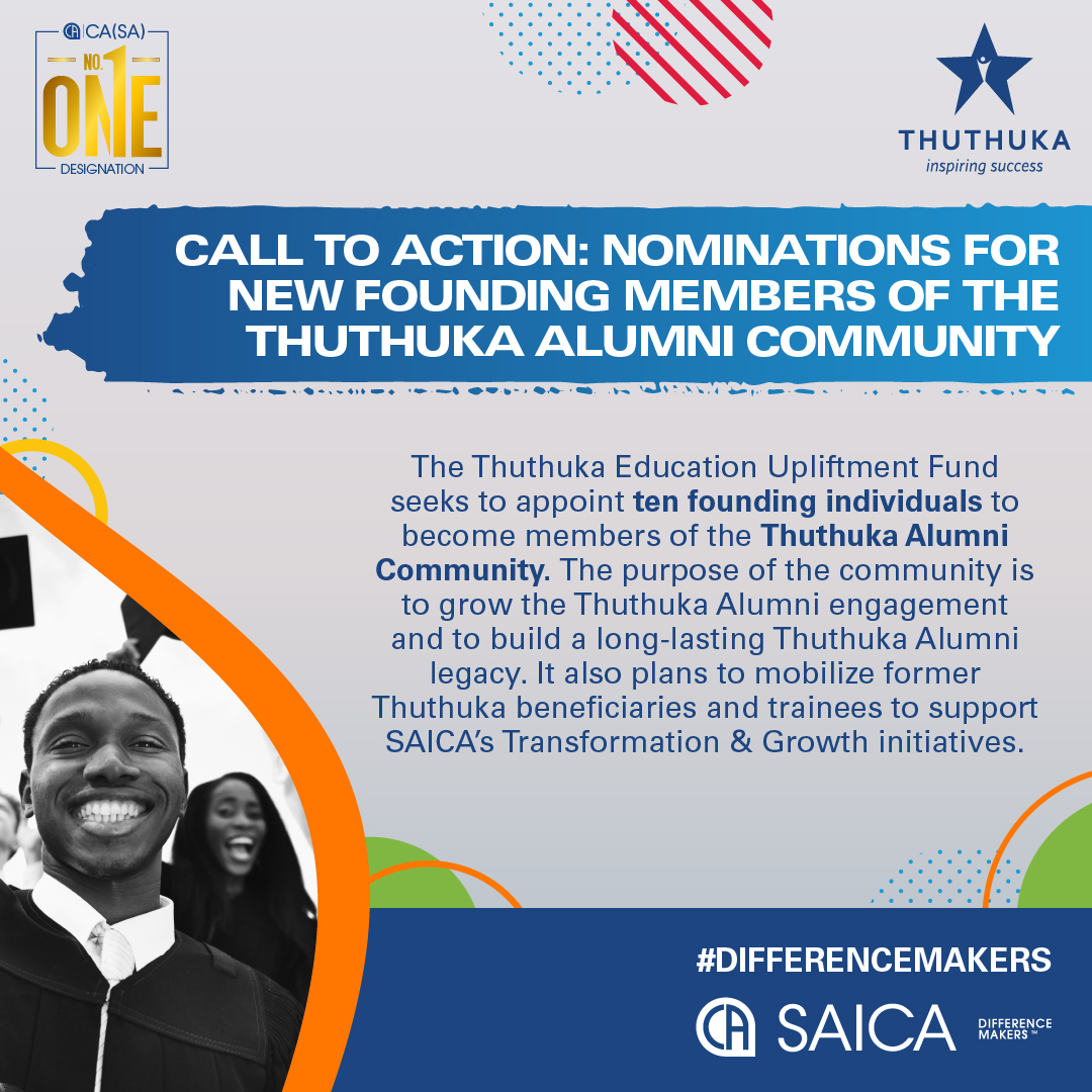 saica_za's tweet photo. 👨‍💻Join the Thuthuka Alumni Community!
We're looking for founding Thuthuka members to be part of something incredible: the Thuthuka Alumni community.

Our mission is to build a meaningful Thuthuka legacy by:
~ Growing the Thuthuka Alumni Community;
~ Sparking conversations that matter;
~ Encouraging a culture of difference-making; and
~ Motivating, inspiring, and mentoring future difference-makers.

📩If you would like to be part of the change, email margaretm@saica.co.za.
#⃣ #Thuthuka #DifferenceMakers #Alumni