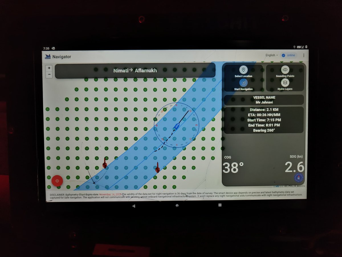 AssamWater's tweet photo. @AssamWater achieved a historic milestone on November 7, 2023. The trial of the Night Navigation application at Jorhat division, is a pioneering step for night ferry in at the Neamati - Aphalamukh route #AssamWaterways #NightNavigation @WorldBank @WBG_Transport @CMOfficeAssam https://t.co/7nQPdzfkAp