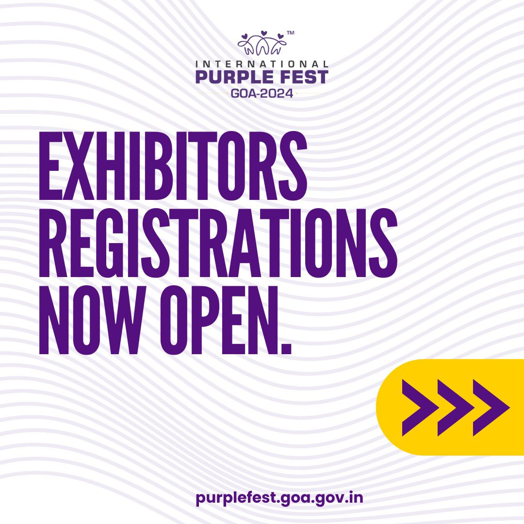 purplefestgoa's tweet photo. International Purple Fest, Goa - 2024 Exhibitor Registration is now OPEN!! 

For just ₹6000, you get a 3*3 meter space that includes:

- 1 table
- 2 chairs
- 2 members to manage the stall (Additional members at ₹500 each) https://t.co/m9W0JjSslg
