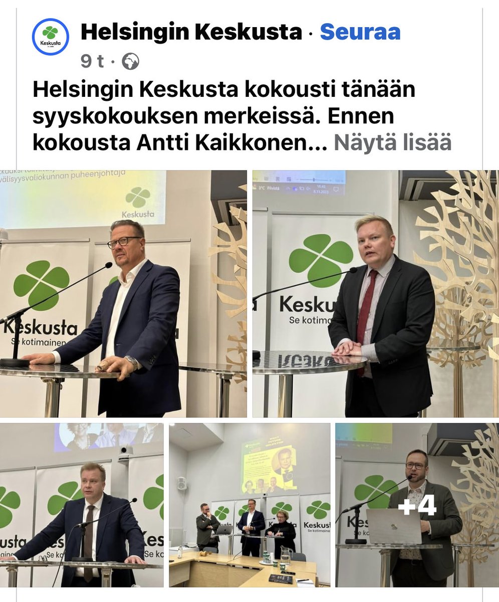 Eilen ⁦<a href="/HKeskusta/">Helsingin Keskusta</a>⁩ piirikokous sekä #EU ja ajankohtaisseminaari mistä kiitos ⁦<a href="/anttikaikkonen/">Antti Kaikkonen</a>⁩, ⁦<a href="/kurvisentwiit/">Antti Kurvinen</a>⁩, ⁦<a href="/LauraKolbe/">Kolbe Laura ☘️ Helsinki</a>⁩, ⁦⁦<a href="/meriniemi/">Tuomas Meriniemi</a>⁩ ja kaikki osallistuneet.

#politiikka ⁦<a href="/keskusta/">Suomen Keskusta</a>⁩