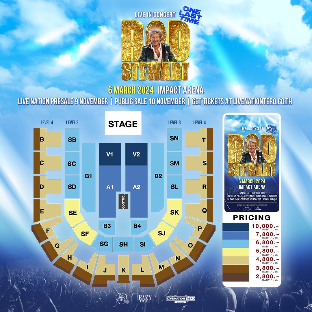 ThaiTicketMajor's tweet photo. 🔴มาร่วมเป็นตำนานไฟนอลคอนเสิร์ตกับ Rod Stewart เจ้าของเพลงฮิตตลอดกาล  Have I Told You Lately?

🗓️วันพุธที่ 6 มี.ค. 67 อิมแพ็ค อารีน่า เมืองทองธานี

🎟️10,000/7,800/6,800/5,800/4,800/3,800/2,800
เปิดจำหน่ายแล้ววันนี้ >> https://t.co/Jzb59IYgL0

#RodStewart #OneLastTimeTourBKK https://t.co/zz2D2XVa7W