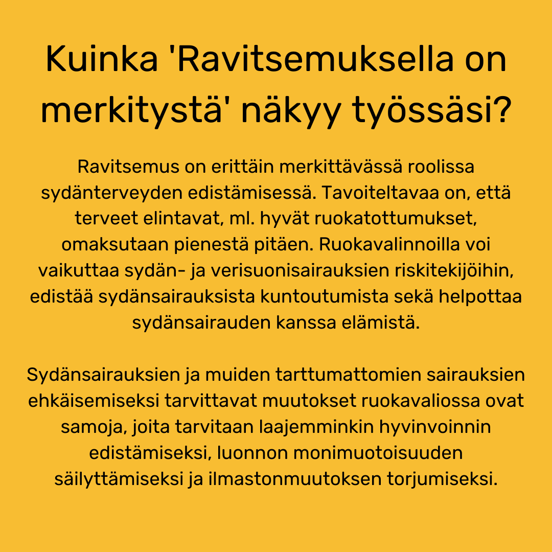 Ravitsemustieteilijöitä  toimii monilla eri sektoreilla: asiakas- ja potilastyössä, tutkimus- ja  kehitystyössä, kuntoutuksen parissa, ruokateollisuudessa,  potilasjärjestöissä ja muissa 3. sektorin toimissa jne. #ravitsemus #ravitsemusviikko #ravitsemustieteilijä