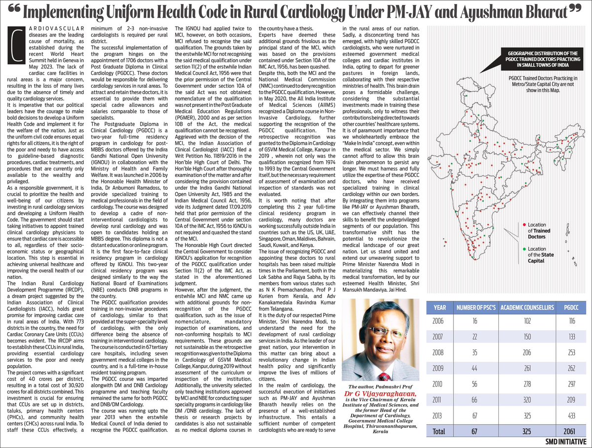 Any plans to address the lack of cardiology services in rural areas of India for the underprivileged? Queries on #AyushmanBhav to Shri Sudhansh Pant, Secretary (Health)#AyushmanBhavSamvad. #TweetChat @PMOIndia @narendramodi @JPNadda @AmitShah @MoHFW_INDIA @OfficeOf_MM