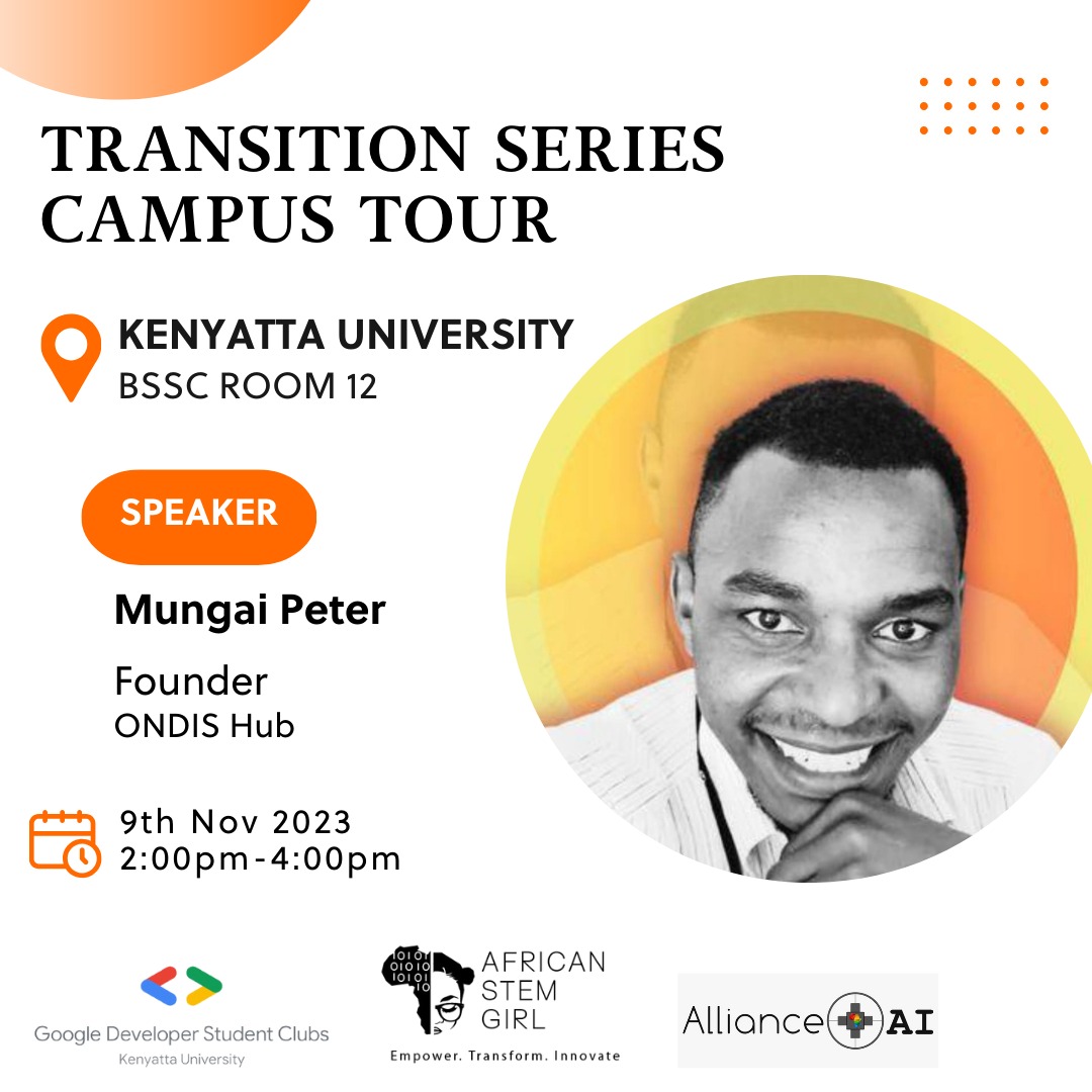 YoungDigTalents's tweet photo. Hello at @KenyattaUni community!
Join our Community Lead @beingpillar during today' Transition Series Campus Tour session by @africanstemgirl.
He will delve into various Strategies for Enhancing Academic Journey while in campus.
Don't miss. Tag your friend!
Team @OndisHub https://t.co/10rP9tcVrP