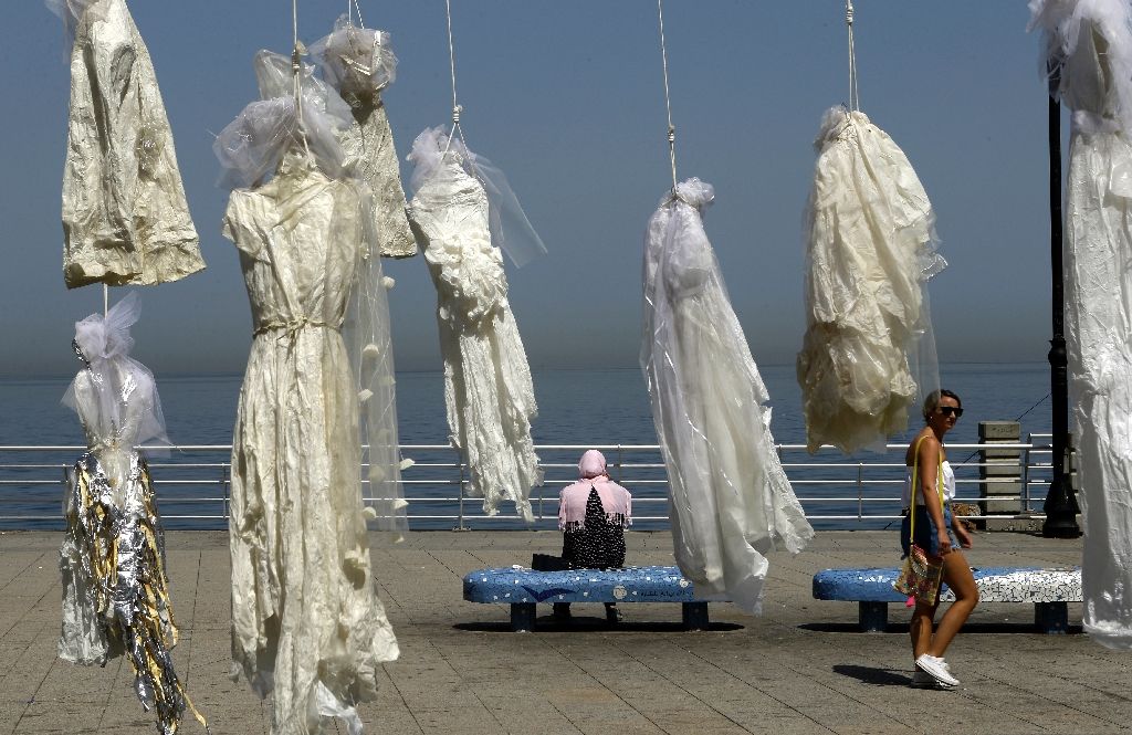 In 2017 women hung wedding dresses along Beirut seafront in protest at a law allowing rapists to escape punishment if they married their victim. The law was eventually repealed after such pressure from Arab women's groups #WomensArt