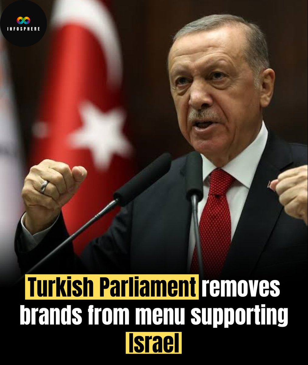 infosphers's tweet photo. In a recent move, the Turkish parliament has taken action to remove products from its restaurants, cafeterias, and tea houses that are allegedly associated with companies supporting Israel amid the ongoing conflict in Gaza.                           

#Israel #Hamas #deprem https://t.co/WEcmRi9Pv3
