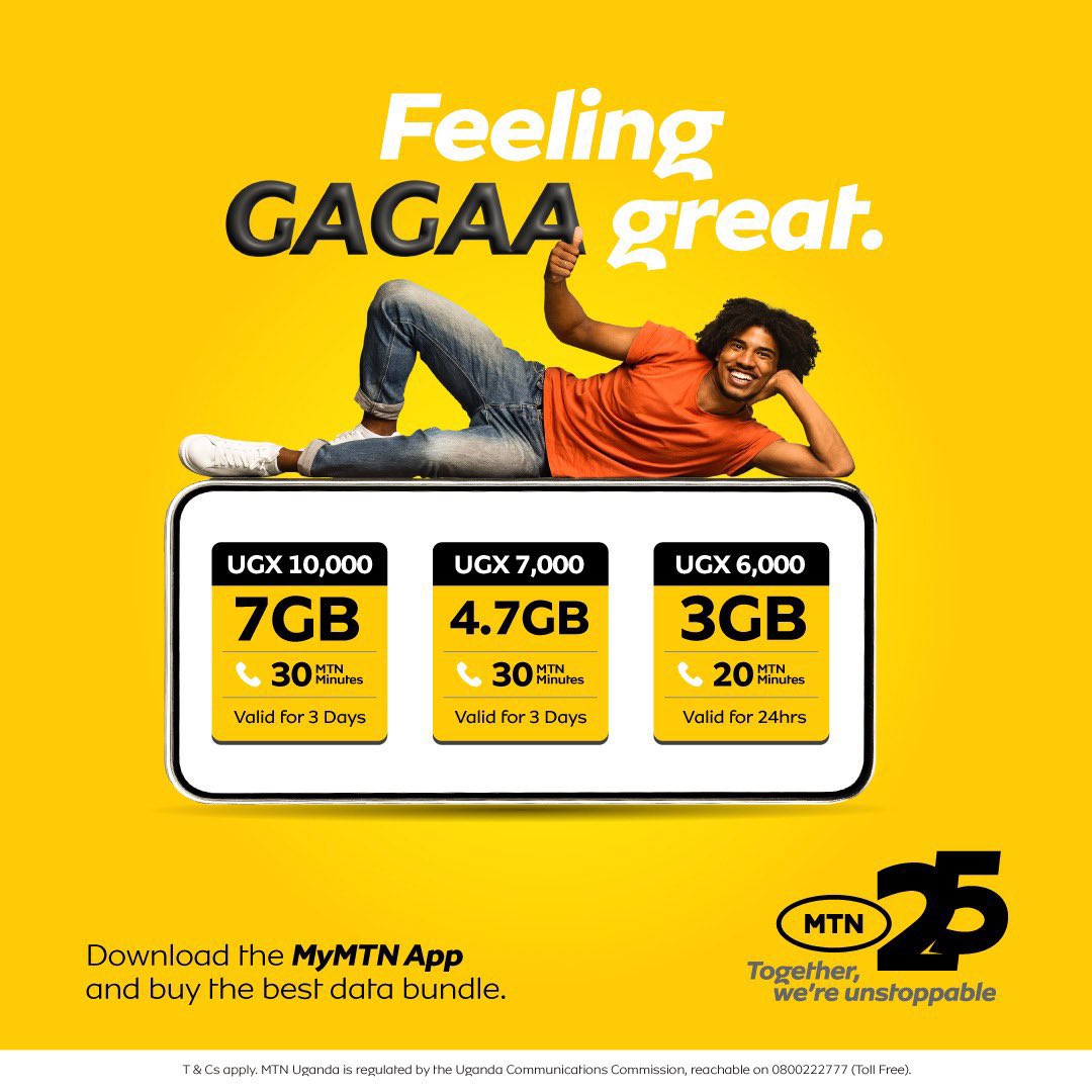 It's another weekend to freelance on @mtnug's top internet deal— #GaagaWeekend. Buy your desired bundle via #MyMTN app and start surfing on the new #MTN5G internet. #TogetherWeAreUnstoppable