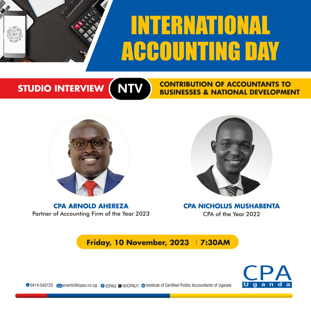 Tune in to <a href="/ntvuganda/">NTV UGANDA</a> this Friday 10th, Nov, 2023 at 7:30 AM as we discuss the contribution of accountants to businesses &amp; national development with my colleague CPA Nicholus Mushabenta &amp; <a href="/PriscillaNallie/">Priscilla Regina Nalwoga👑🎙️</a> (Host)

Don't miss the conversation!
#Internationalaccountingday