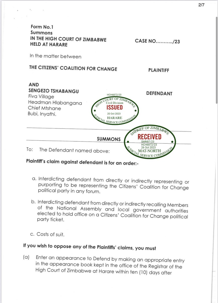 #Breaking The <a href="/CCCZimbabwe/">Citizens' Coalition for Change</a> sue Tshabangu in October, while the matter is pending before the High Courts Tshabangu is effecting recalls.