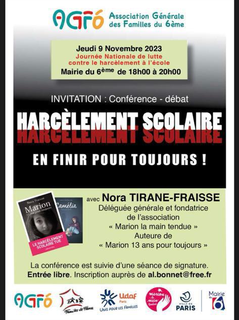 Marion13_4ever's tweet photo. En cette journée nationale non au #Harcèlement nous serons une fois de plus mobilisés. 
Aujourd'hui dans un collège parisien pour 3 ateliers avec les élèves et les enseignants. A suivre sur Instagram Ce soir à Paris 6 auprès des familles. #Ensemble on dit #non au #Harcèlement https://t.co/TkQwZWxR9D
