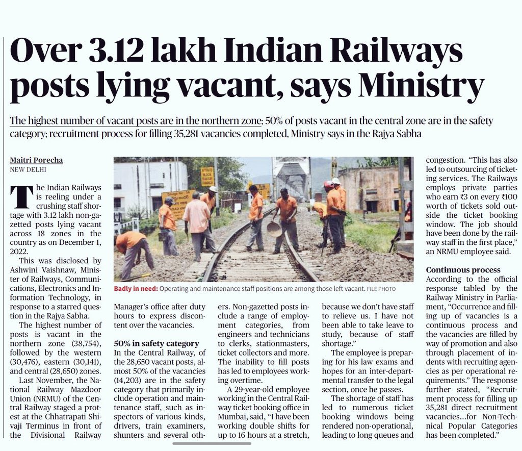 AVINASH01584549's tweet photo. Till now in Railways after 2019
No......
1. No recruitment JE, SSE 
2. NO recruitment ALP/ tech
3. NO recruitment NTPC
4. NO recruitment in group d
@AshwiniVaishnaw 
@RailMinIndia 
@PMOIndia 
@RahulGandhi
@MalvarKumar
#Railway_New_Vacancy https://t.co/XwV1cqfPAQ