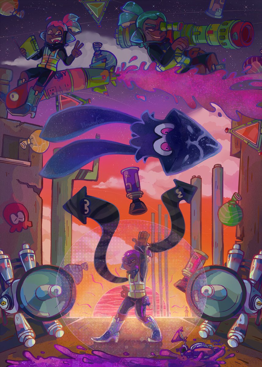 time to post this last outstanding zine piece.
for <a href="/heroshotzine/">Hero Shot Zine 🎨🦑</a> ! come get your leftovers while you still can (and try to find all the hidden memes in the pic while you're at it ;) )

#splatoon