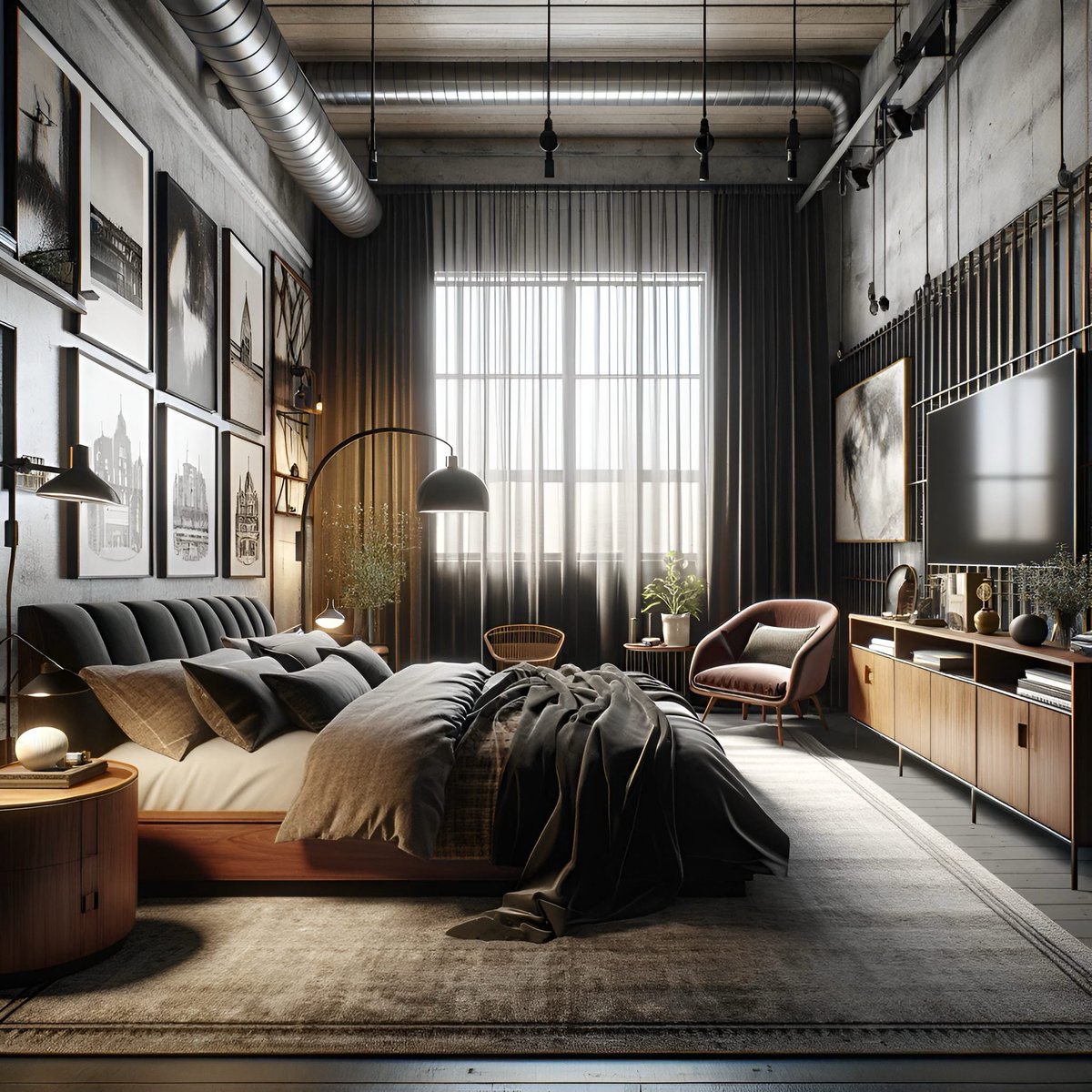 arcnsphere's tweet photo. A symphony of style with our latest interior concepts where industrial meets mid-century modern elegance.  Each space, from the living room to the sleek home office, the serene bedroom and the bathroom, is meticulously crafted to inspire and elevate your living experience. https://t.co/h8DB2GSoMu