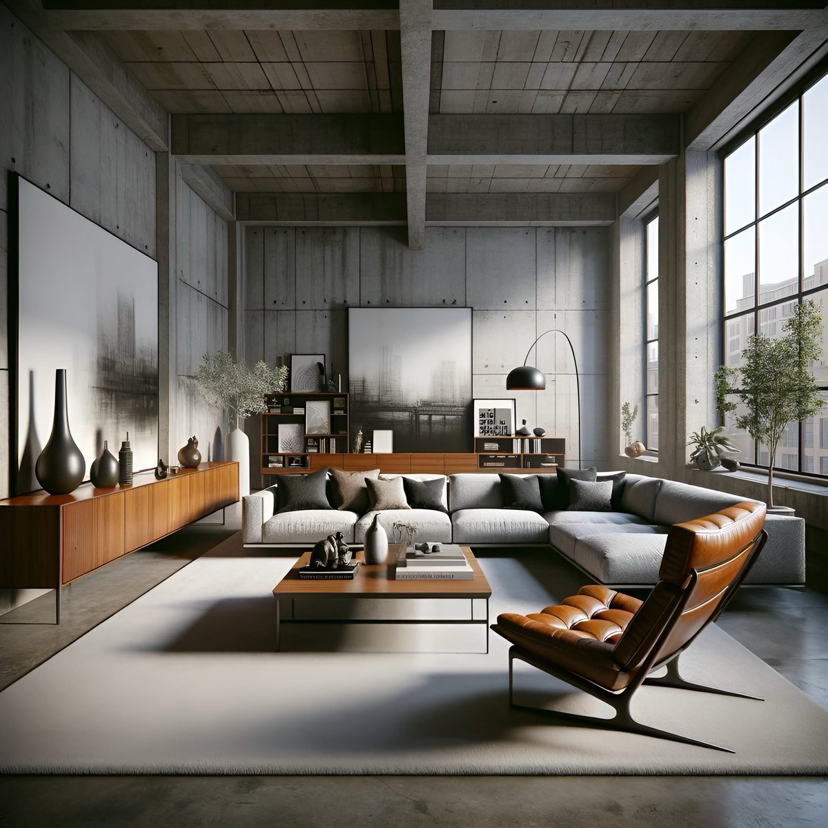 arcnsphere's tweet photo. A symphony of style with our latest interior concepts where industrial meets mid-century modern elegance.  Each space, from the living room to the sleek home office, the serene bedroom and the bathroom, is meticulously crafted to inspire and elevate your living experience. https://t.co/h8DB2GSoMu