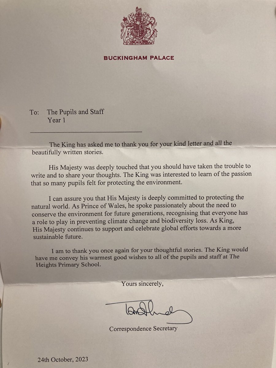 AtHeadteacher's tweet photo. The staff and children were so thrilled to receive this letter. https://t.co/6DG2vpqQQH