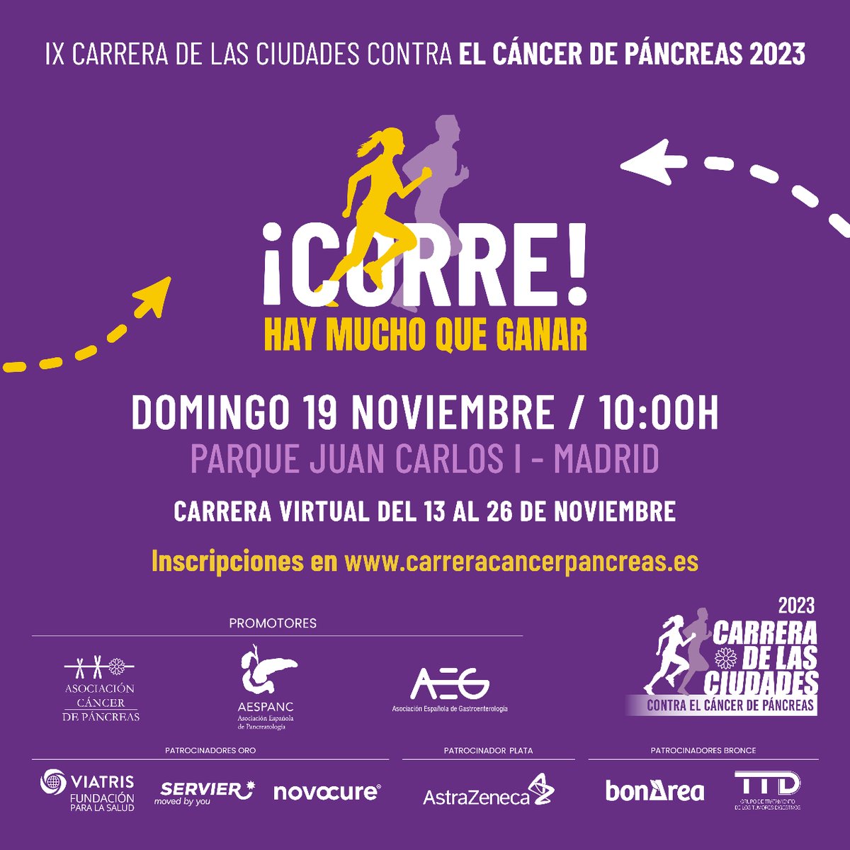 EspanaServier's tweet photo. ¡CORRE! Hay mucho que ganar.

El 19 de noviembre tendrá lugar la Carrera de las Ciudades contra el #CáncerDePáncreas que visibiliza la enfermedad y la necesidad de investigación.

🏃Puedes hacer mucho con tu colaboración.

¡Apúntate y ayúdanos! 👇 @Run4Pancreas @ACanPan @AESPANC https://t.co/85WzifuqzV