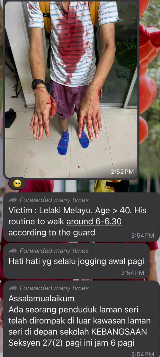 ZaraaZameen's tweet photo. Hati hati warga Shah Alam yang suka jogging sorang sorang waktu pagi! Kawasan rumah aku Seksyen 27 ada yang kena kelar time jogging pukul 6pagi sebab ada orang nak rompak. 😰 HATI HATI ESPECIALLY PEREMPUAN! Yang ni lelaki pun kena. Kalau perempuan tak tahu lah 😥😥 https://t.co/LSkoToxxip