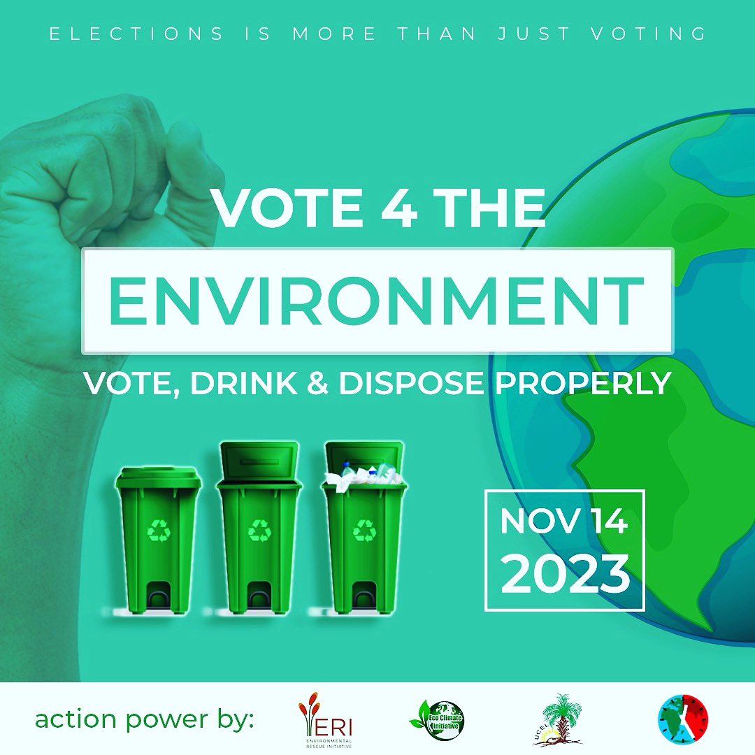 AbrahamLBFreem1's tweet photo. As Liberians gear up to vote in the presidential runoff election on Tuesday, November 14, 2023, we are delighted to launch a campaign dubbed “Vote for the Environment 2023”. Sign up to volunteer.
https://t.co/pWMHdurAaV https://t.co/ZfLyv1tv53