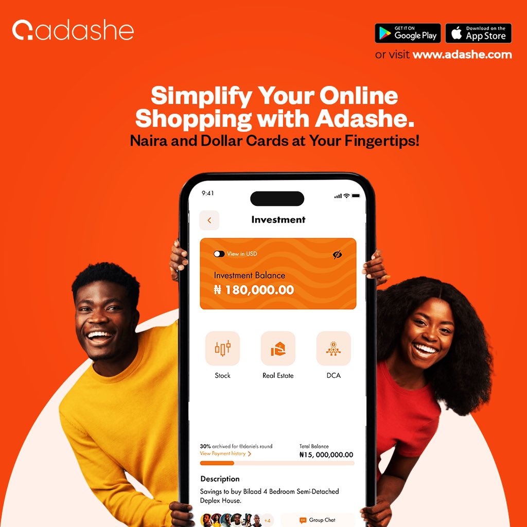 AdasheFinance's tweet photo. Say goodbye to complex payment methods and enjoy the ease of transacting in your preferred currency with Adashe.💸

With both Naira and Dollar cards readily available, you have the power of choice and accessibility right at your fingertips.

Download Adashe now on your App Store. https://t.co/urQwyKNaJk