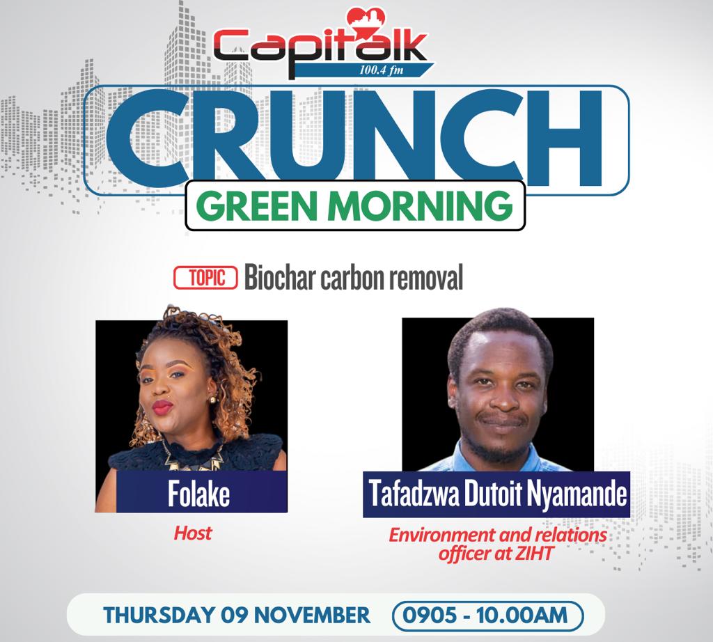 #greenmorning
Today on Green Morning, @folakesaije is joined by Tafadzwa Dutoit Nyamande an Environment & Relations officer at Zimbabwe Industrial Hemp Trust to talk about Biochar carbon removal, its benefits and use.
#CapitalCrunch #HararesHeartBeat #keepit100point4fm