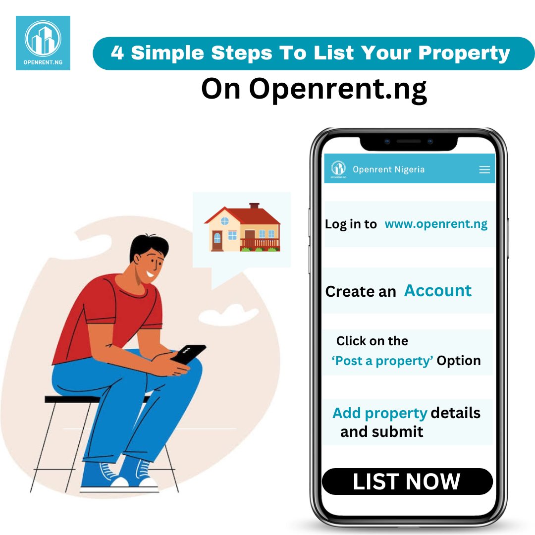 Openrent_ng's tweet photo. List your property to gain quick buyers on https://t.co/vjjhxB9YnZ.
👉Log on to https://t.co/y3x3TQKnqn
👉Create an account and register 
👉Click on the post a property option
👉Fill the property details and submit.
🏡List now on https://t.co/y3x3TQKnqn https://t.co/syvPGkfOBF