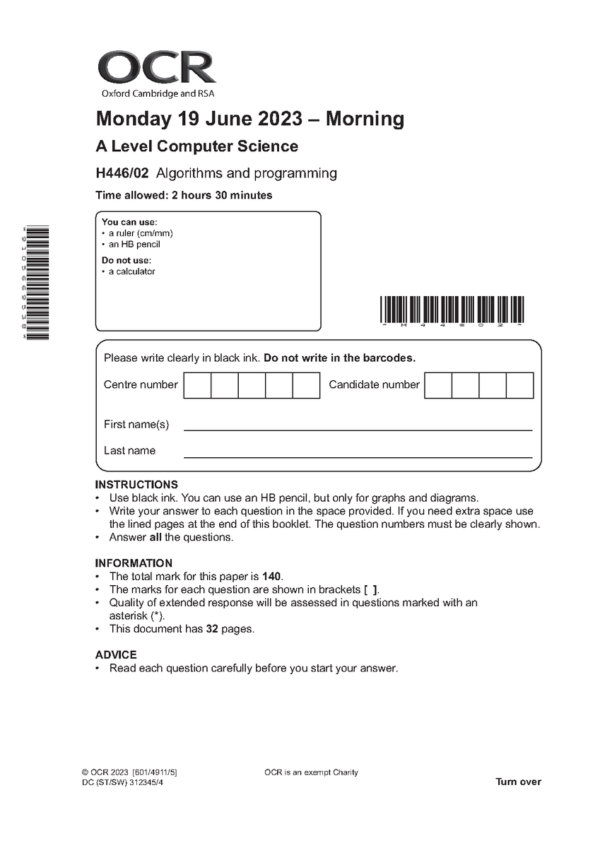 exemplary538331's tweet image. OCR A LEVEL Computer Science PAPER 2 2023 (H446/02: Algorithms and programming)
#ocr #ocralevelcomputersciencepaper2 #H446/02 #hackedexams
hackedexams.com/item/13413/ocr…