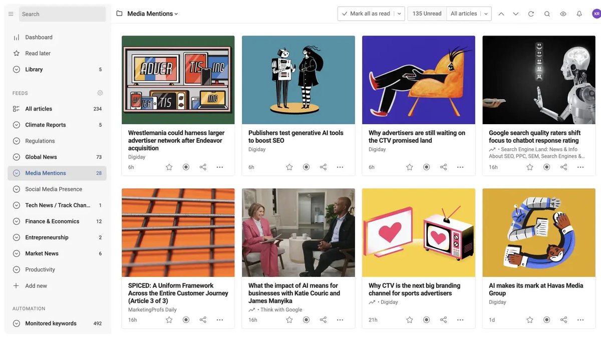 emiliemarquois's tweet image. #OutilDuJour ⚒️ @fredcavazza utilise le lecteur de flux RSS @Inoreader pour sa veille. A tester ! Mieux que #Netvibes (que j&apos;ai longtemps utilisé) ou que les listes sur X ?

Frédéric, quels sont pour les principaux atouts de ton outil phare ? 🙂

#FluxRSS #Veille
