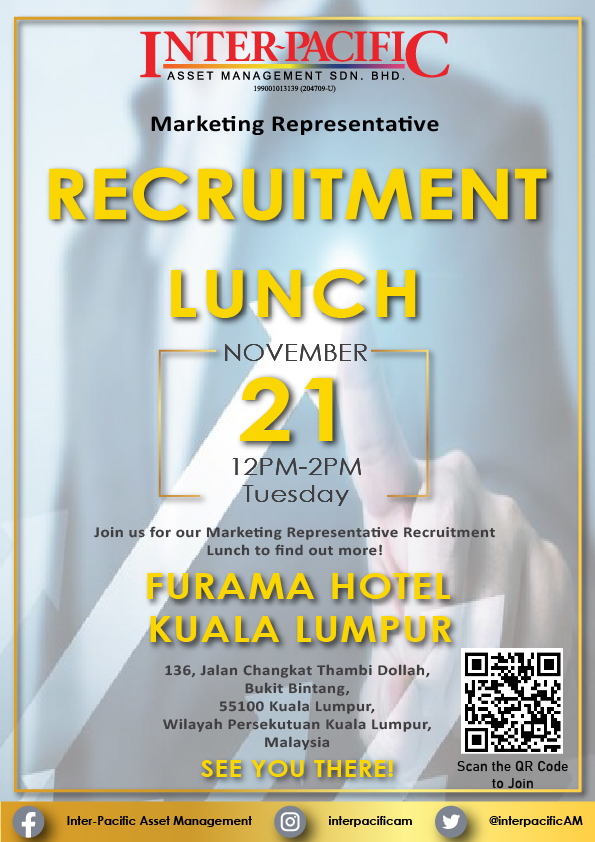 interpacificAM's tweet photo. Marketing Representative Recruitment Lunch November 2023! Register now for our Marketing Representative Recruitment Lunch with DDNK to find out more about the latest updates. Limited slots are available.
Don’t miss out on this session and block your calendar!
#interpacasset#IPAM https://t.co/mwIoU35Rcq