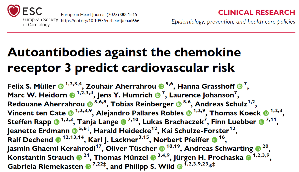 ToReinberger's tweet photo. It's out! :) 
>> anti-CXCR3 autoantibodies as a potential biomarker for cardiovascular morbidity and mortality << 

Congrats to Gabriela Riemerkasten, Philipp Wild, and co-workers!
https://t.co/6fpGgb5SJt https://t.co/1s6Mbh71gG