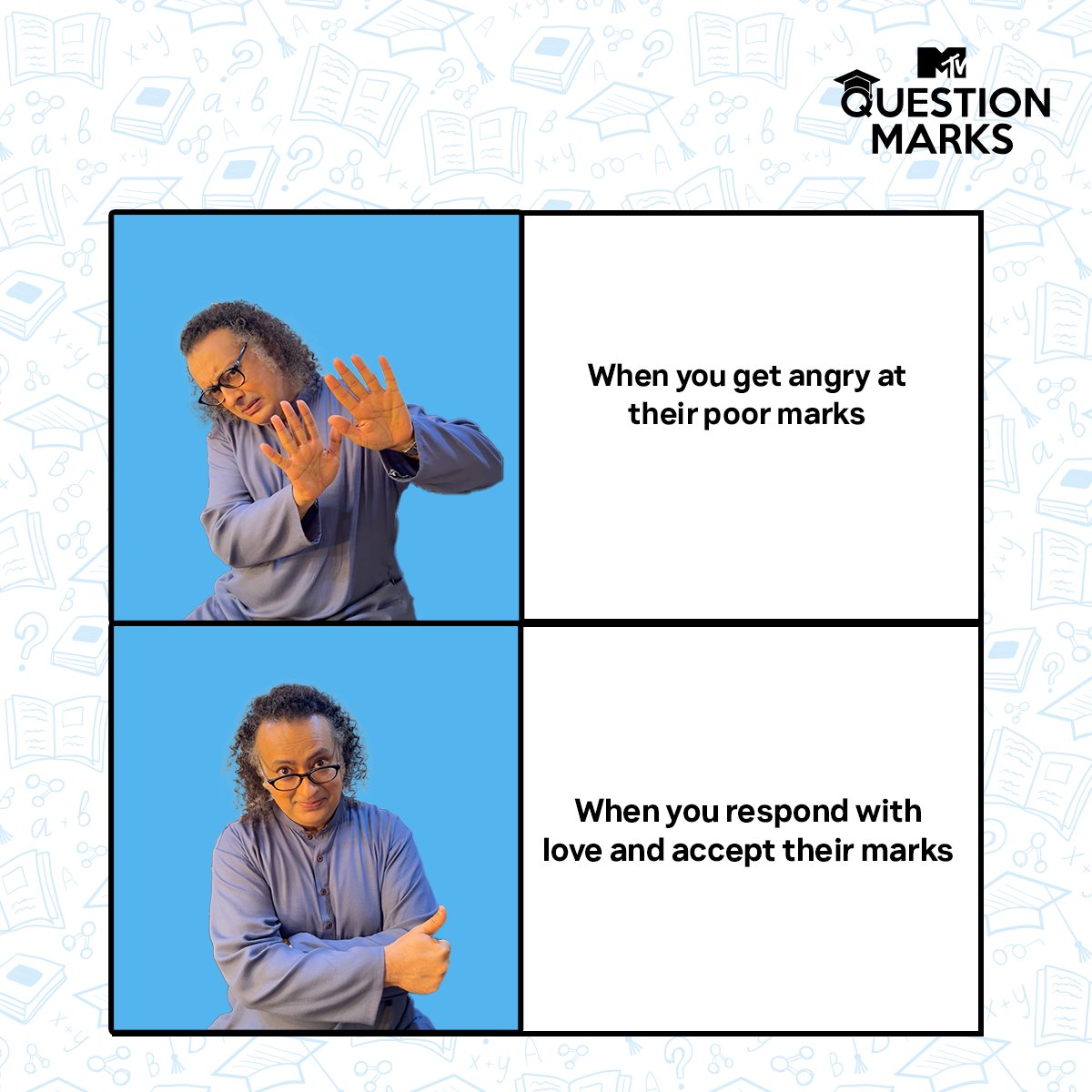 MTVIndia's tweet photo. Doctor ya engineer nahi toh artist hi sahi?

For more details on dealing with mental health during exam pressure, visit us on https://t.co/46W6JIEfvF

#MTVQuestionMarks #MarksHaiBenchmarkNahi #AdarshParents #MTVIndia #Exams #Success #Education #Counselling #Learning #Parenting https://t.co/KTFVd1Yw4s