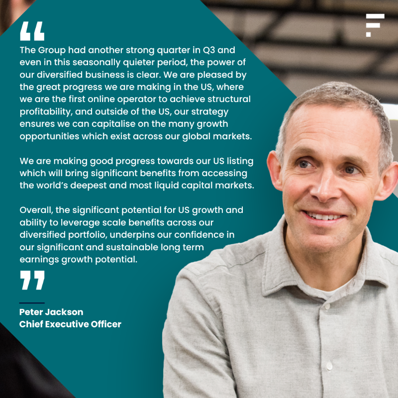 FlutterEnt's tweet photo. Today we announce our Q3 #FlutterResults reporting strong performance across the period.
 
Highlights include:
 
📈 +£2bn Revenue (+13%)

📱 11.1m Average Monthly Players (+16%)

⬆️ Strong gaming revenue growth across the Group (+26%)

Together, we are changing the game.