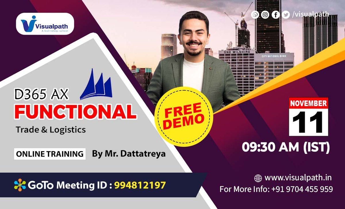 VisualpathPro's tweet image. Join Now: bit.ly/3MxAb8A
Attend New Online Free Demo on D365 Ax Functional Finance(T&amp;amp;L) by Mr. Dattatreya
Demo on: Nov 11th @ 9:30 AM IST
Contact us: +91 9704455959.
Visit: visualpath.in/ms-dynamics-op…
#axfunctional #D365 #axfunctionald365 #finance #functional #Dynamics365