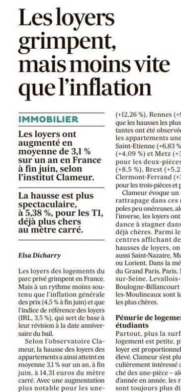 Amazing, l’ #immobilier obéit à la loi de l’offre et de la demande 🤔 La pénurie d’offre crée par la réglementation thermique et la chute de la production de #logement provoque 1 augmentation des #loyers de 3,1% qui monte à 
5,38 %, pour les TI <a href="/LesEchos/">Les Echos</a> <a href="/OClameur/">Observatoire des loyers CLAMEUR</a> <a href="/dicharry_e/">Elsa Dicharry</a>