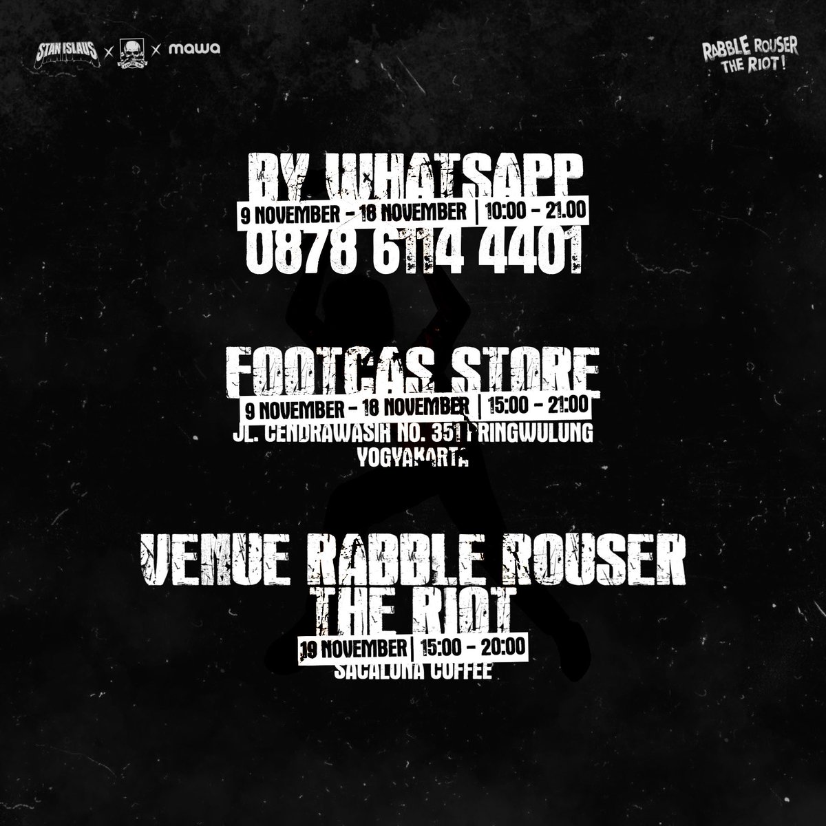 Kabar hari ini, sudah tersampaikan. Tiket RABBLE ROUSER THE RIOT sudah bisa di pesan. Ada beberapa skema pembelian tiketnya. Check infografis di bawah.

Letsgooooo, pesan dan sampai bertemu di tanggal 19. sekaraaangg!