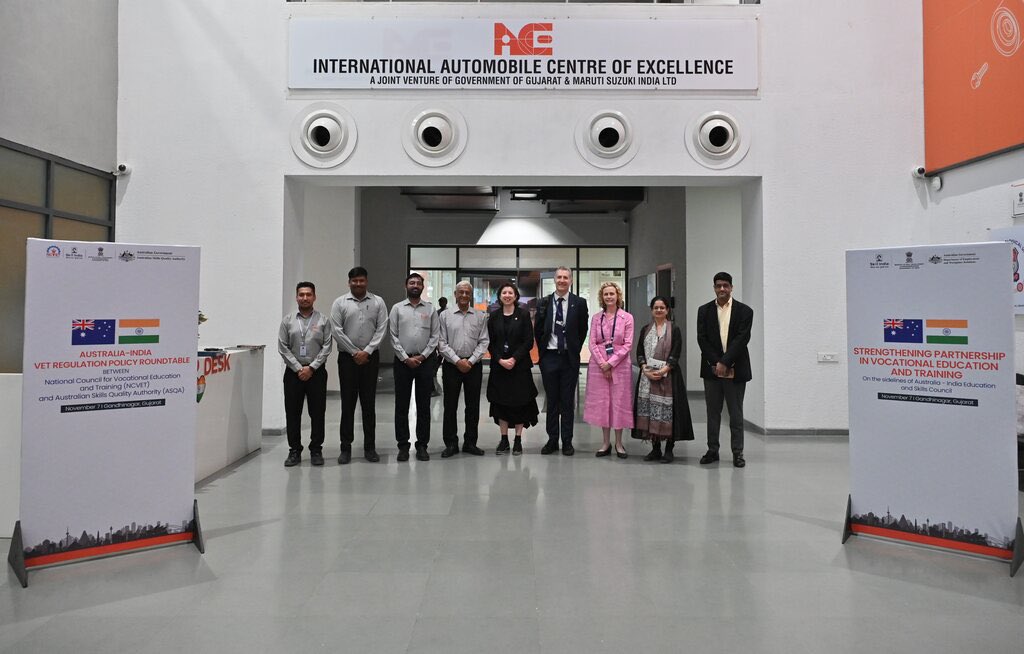 InfoGujarat's tweet photo. Australian Delegation’s tour of the best-in-class International Automotive Centre of Excellence (iACE) at #Gandhinagar, #Gujarat 

#AIESC #NCVET #SkillIndia #Skill4All #InternationalCollaboration #Automation #FutureOfWork https://t.co/UTEVoxSOHj