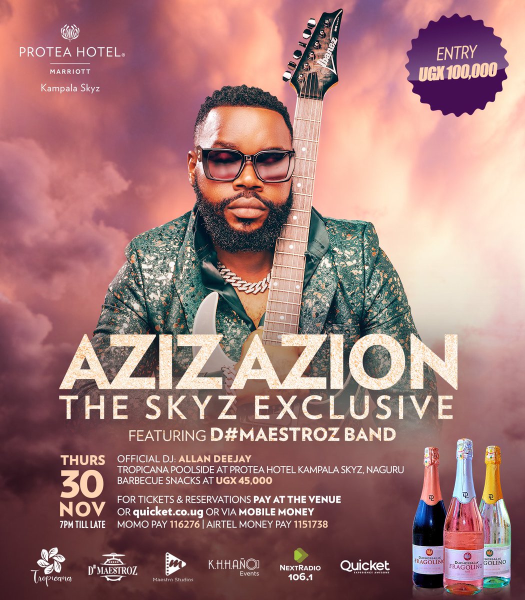 SkyzHotel's tweet photo. 🌟 The wait is over!🎉🎶 

Our special guest for #TheSkyzExclusive this month is @azizazionug 

His sensational hits will not leave you the same come 30th November 2023.

@DMaestroz #SkyzHotel https://t.co/ghjs1eadxd