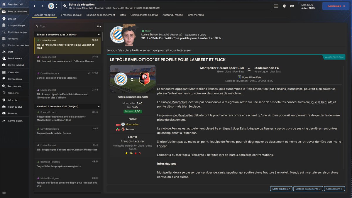 Morej34000's tweet image. Peut être le dernier match de Cleytus Lambert au @MontpellierHSC !! Le " Pôle Emploitico " #FM24 #lifeban

@FMSLife_Off @KevinFMStudio @experience_fm