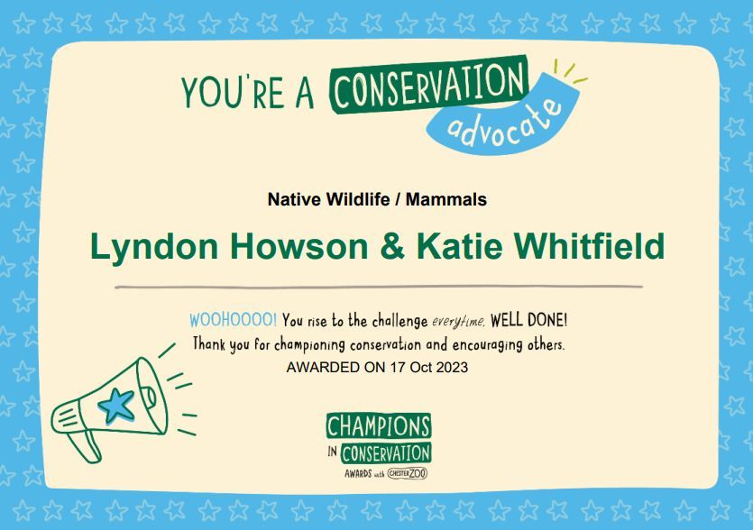 Congratulations to Lydon Howson & Katie Whitfield who have received 'Conservation Advocates' certificates from Chester Zoo in recognition of their dedication to the Hedgehog Friendly Campus Project! 🦔 #HedgehogFriendlyCampus #WildlifeConservation #UniversityOfChester