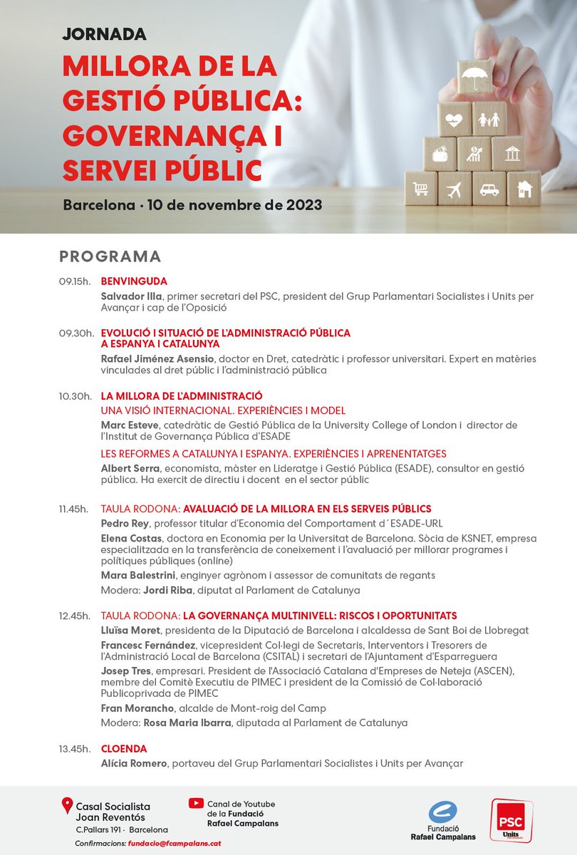 🔵 Aquest divendres a partir de les 🕧9:15 parlem de la  'Millora de la Gestió Pública: Governança i Servei Públic a 📍 Pallars, 191 #Barcelona 
◀️Es podrà seguir EN DIRECTE en aquest enllaç youtube.com/watch?v=o0gkRR…
📝 Inscriu-te! fundacio@fcampalans.cat / tel 93 3195412