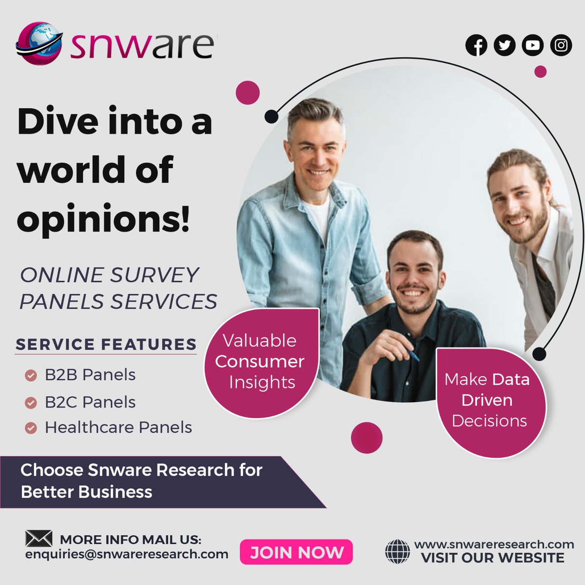 SnwareResearch's tweet photo. Elevate your business strategy with diverse opinions and consumer perspectives. Our online panels offer the key to understanding your market. 
#ConsumerInsights #ResearchPanel #b2b #b2c #healthcarepanels #snwareresearch #HeavyRain https://t.co/XXnA2bTr0W