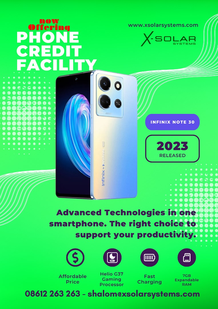 Looking for a new phone? We have Infinix, Itel and Tecno phones available. Affordable ash and credit payments... Get yours today!

#xsolar #itelS23 #itelmobile #infinix #Tecno