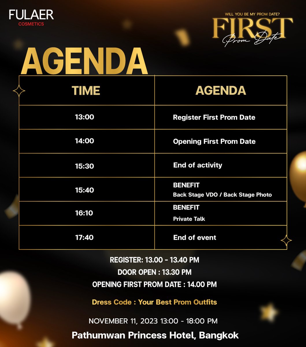 fulaercosmetic's tweet photo. 📣รายละเอียด,สถานที่ และการเดินทางมาร่วมงาน First Prom Date ในวันที่ 11 พฤศจิกายน 2023 นี้! เตรียมตัวให้พร้อมแล้วมาสนุกกับเฟริสท์และ FULAERไปด้วยกันนะคะ 

🔔วันนี้วันสุดท้าย!สำหรับผู้ที่ต้องการเข้าร่วมกิจกรรม ยังสามารถร่วมสนุกได้ตอนนี้-18:00น. 

- เงื่อนไขเป็นไปตามที่บริษัทฯกำหนด https://t.co/OFvFwiYspx