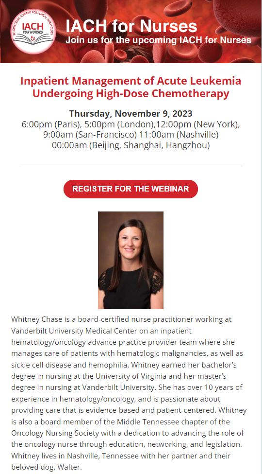 📢Join us this TODAY: Inpatient Management of Acute Leukemia Undergoing High-Dose Chemotherapy with Whitney Chase Register for FREE🔽 bit.ly/3FF6bUD @DholariaMD @Mohty_EBMT