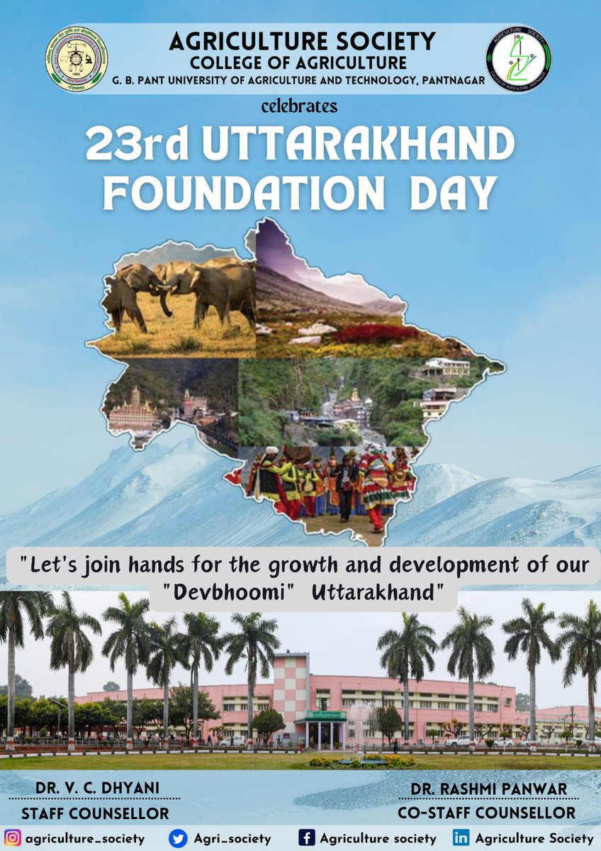 Agri_Society_'s tweet photo. "Without your own cultural identity, you become anything that they tell you are"

Agriculture Society, College of Agriculture wishes one and all - Happy 23rd Uttarakhand Foundation Day !

#Uttarakhand #UttarakhandFoundationDay https://t.co/lueRpDjNil