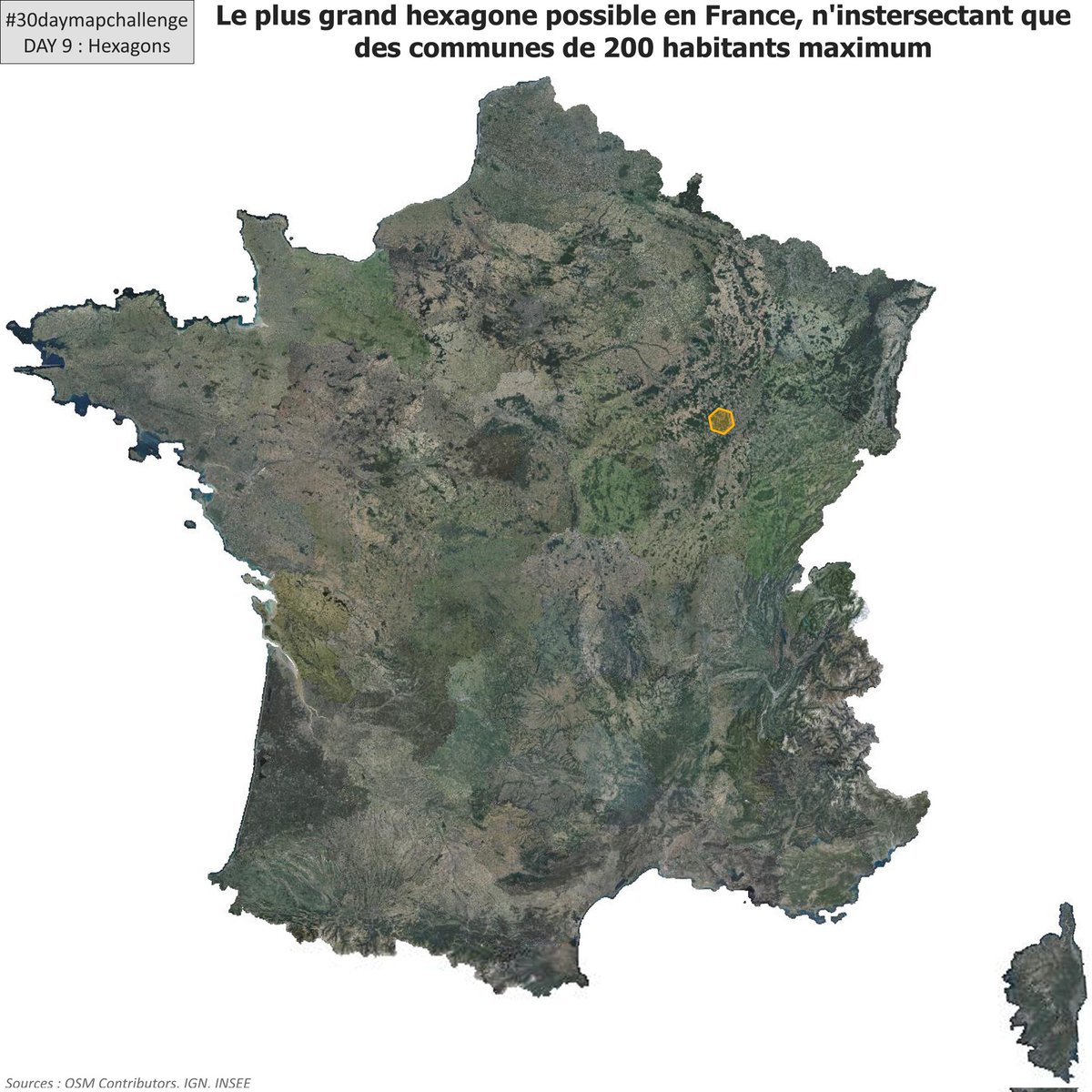 noirothomas's tweet photo. #30DayMapChallenge DAY 9 - Hexagons 🗺️

Si vous vous trouvez dans cet hexagone, vous êtes dans le plus grand hexagone possible n'intéresectant que des communes de 200 habitants ou moins en France ! 🇨🇵🏡🌳

L'hexagone du vide en pleine diagonale du vide ! https://t.co/yFJAg0fHU0