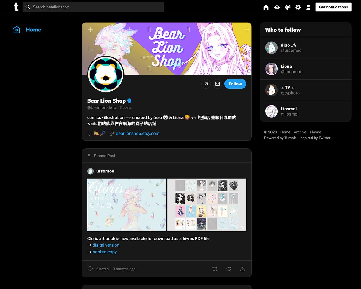 <a href="/ursomoe/">🐻‍❄️🎨</a> chirp 
bearlionshop.tumblr.com