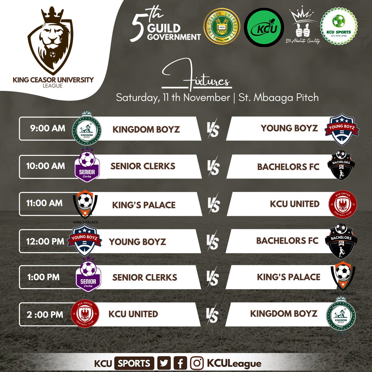 Matvh week 3, ladies and Gentlemen, Who versus who is sorted 👌 who won who is a question we can only ask on Saturday evening 😎

#CeasoriansLeague #KCULeague 
<a href="/CeasorKing/">ptaah</a> <a href="/NBSportUg/">NBS Sport</a> <a href="/CeasorMulenga/">HM King Ceasor Mulenga T.G</a> @KINGCEASORGUILD