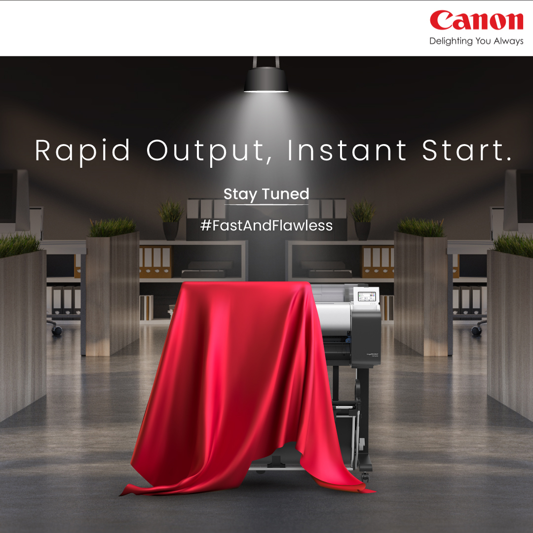 Canon_India's tweet image. No more choosing between speed and quality. The best of both worlds is almost here to augment the productivity of your printing business. Stay tuned for the big reveal!

#FastAndFlawless #CanonLargeFormatPrinters #LargeFormatPrinters #WeDeliverReliability #CANwithCanon